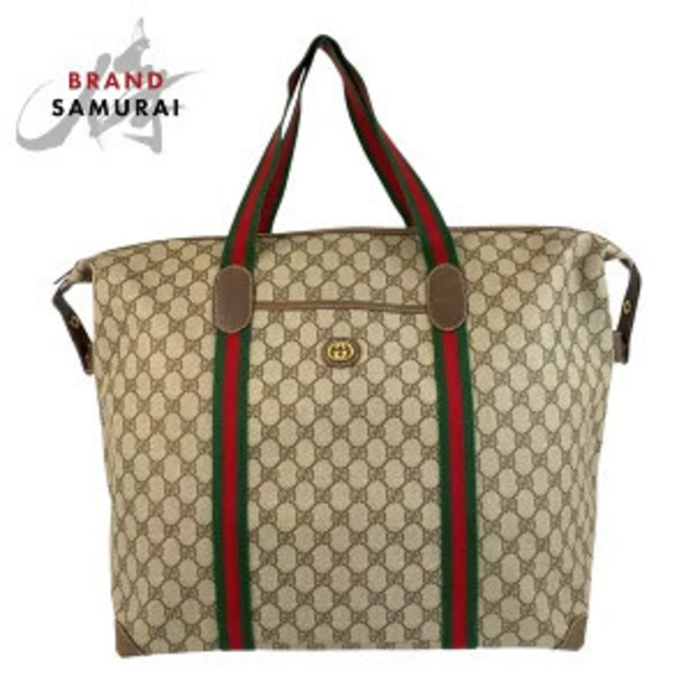 Gucci Sherry beige brown GG Supreme canvas leather Boston bag